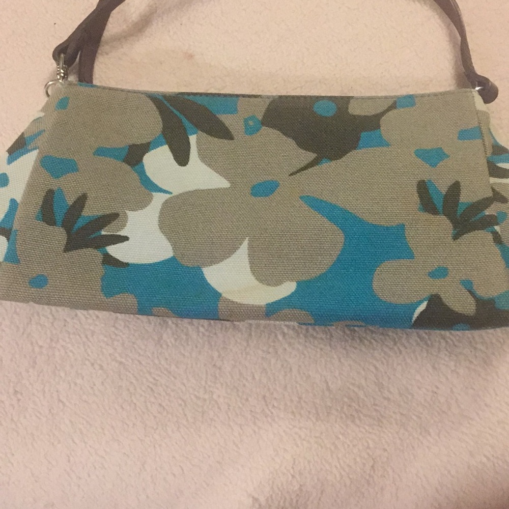 Banana Republic Taupe Blue Flowers/Stripe Purse